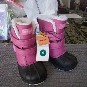 Cat & Jack Boots Girls Size 9 Pink And Gray Waterproof Winter NEW